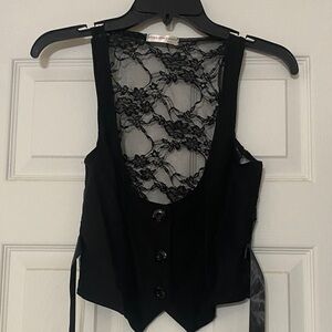a'gaci Black Lace Button-Up Vest